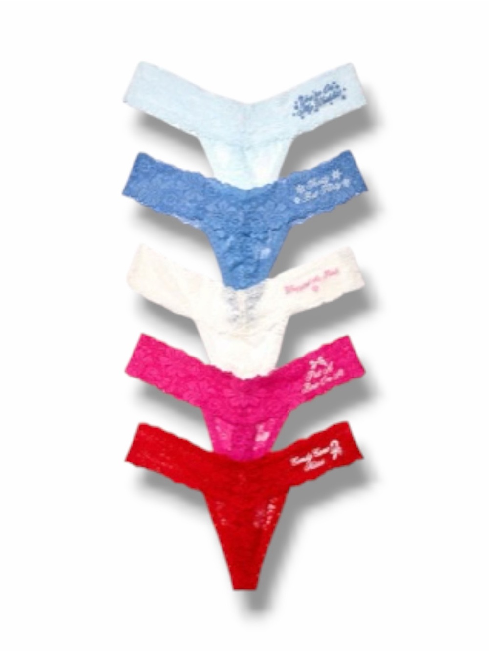 NWT Pink X LoveShackFancy Holiday Notes 5-Pack Thong Panties